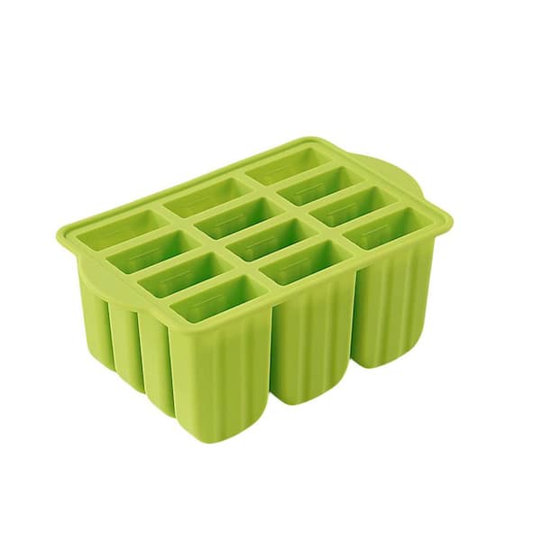 Numhew 12 Cavities Green Silicone Popsicle Mold, Ice Pop Mold with 50-Piece Popsicle Sticks and Cleaning Brush