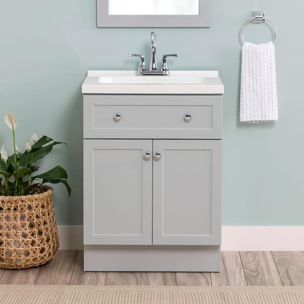 Glacier Bay Hartridge 25 in. Single Sink Pearl Gray Bath Vanity with White Cultured Marble Top (Assembled)