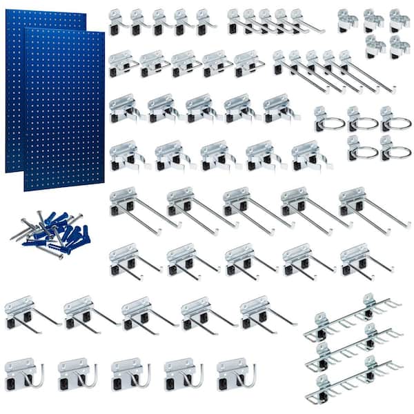 Triton Products (2) 24 in. W x 42-1/2 in. H x 9/16 in. D Blue Epoxy, 18-Gauge Steel Square Hole Pegboards w/63-Piece. LocHook Assortment