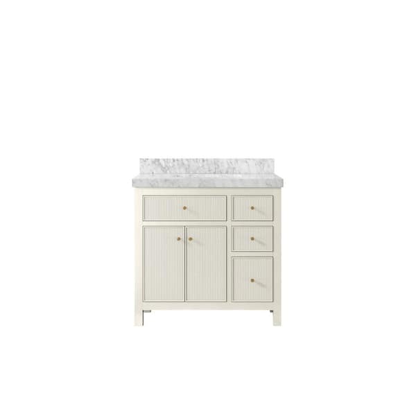 Willow Collections Sonoma 36 in. Single Sink Freestanding Alabaster Bath Vanity with Carrara Marble Top