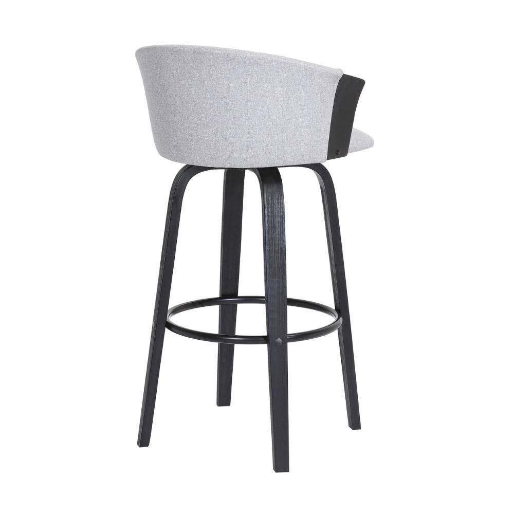 Oja 30 Inch Light Gray Fabric Swivel Barstool with Black Wood Legs