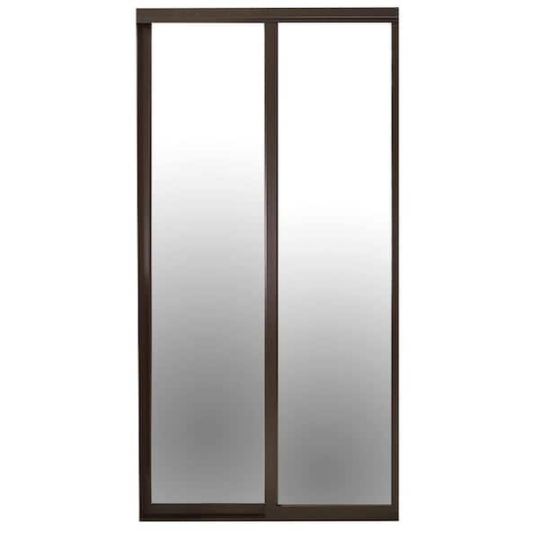 Contractors Wardrobe 84 in. x 81 in. Serenity Espresso Wood Frame Mirrored Interior Sliding Closet Door