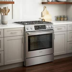 Benchmark Series 30 in. 4.6 cu. ft. Slide-In Dual Fuel Range with Gas Stove and Electric Oven in Stainless Steel