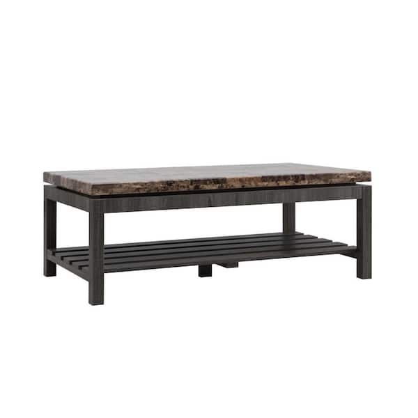 HomeRoots Mariana 47.25 in. Brown Rectangle Wood Coffee Table with Shelves, and Storage