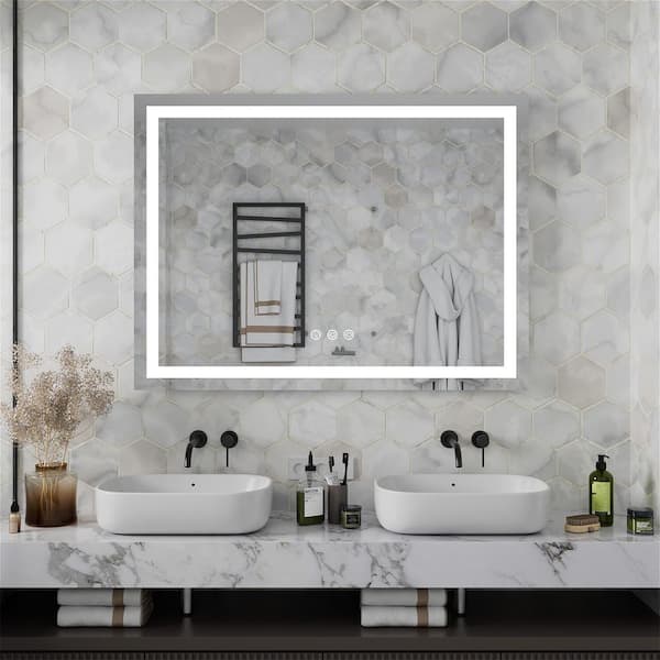 INSTER Ethereal 48 in. W x 36 in. H Rectangular Frameless LED Mirror Anti-Fog Wall Bathroom Vanity Mirror Memory Function