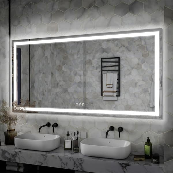 Luminous 72 in. W x 36 in. H Rectangular Frameless LED Mirror Dimmable  Defogging Wall-Mounted Bathroom Vanity Mirror