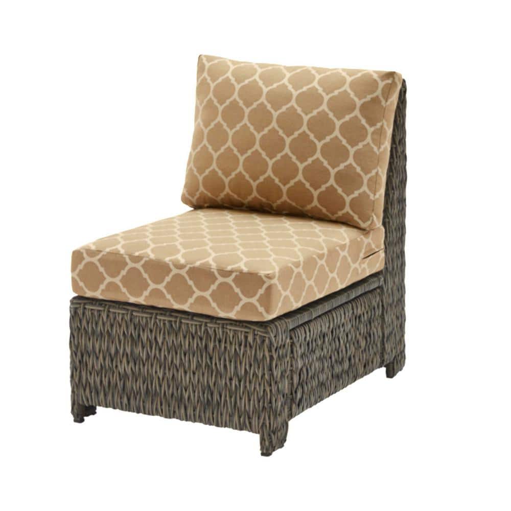 Hampton Bay Laguna Point Brown Wicker Armless Middle Outdoor Patio