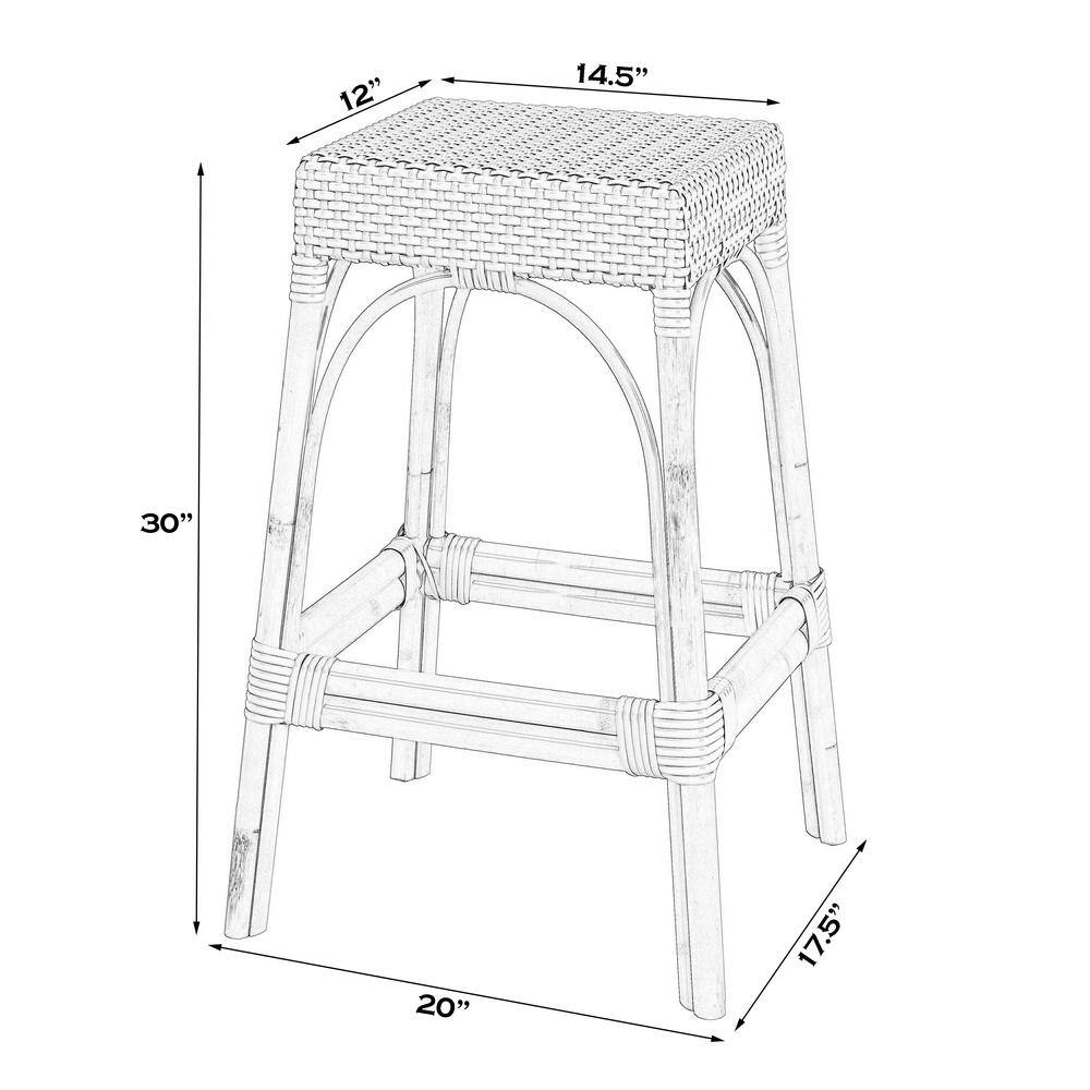 Baby Blue Rattan Backless Bar Stool with Natural Wood Frame