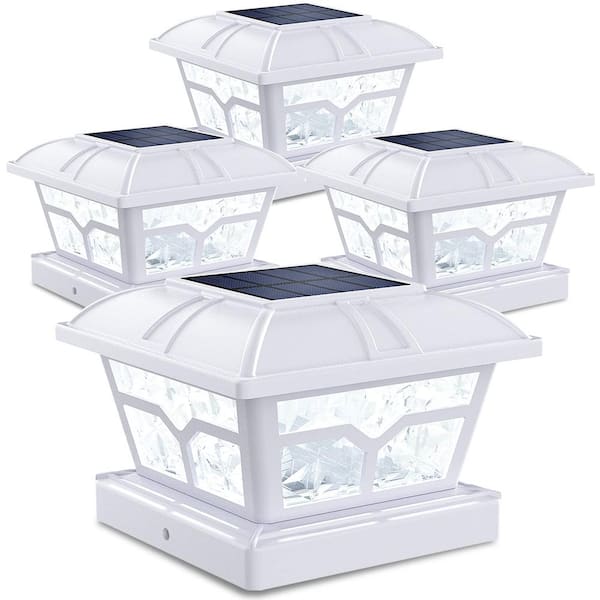 Angel Sar Outdoor Solar Post Cap Lights with 2-Color Modes and 8 LEDs for Garden White (4-Pack)