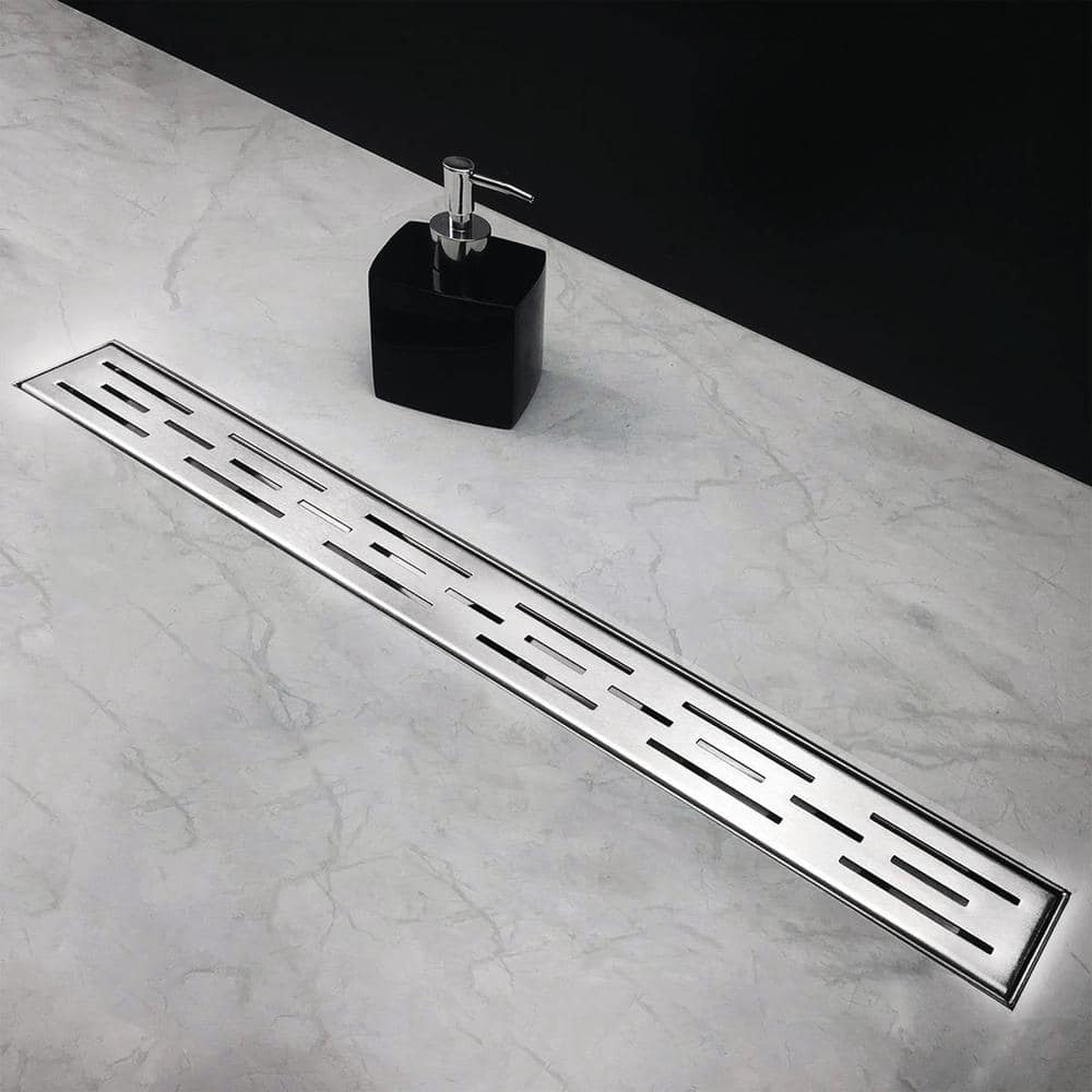 36-Inch Brushed Stainless Steel Linear Shower Drain with Stripe Pattern