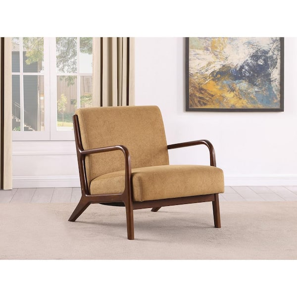 Coaster Foster Cappuccino and Honey Fabric Accent Chair with Wooden Armrest