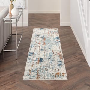 Concerto Beige Blue Rust 2 ft. x 8 ft. Abstract Contemporary Runner Area Rug