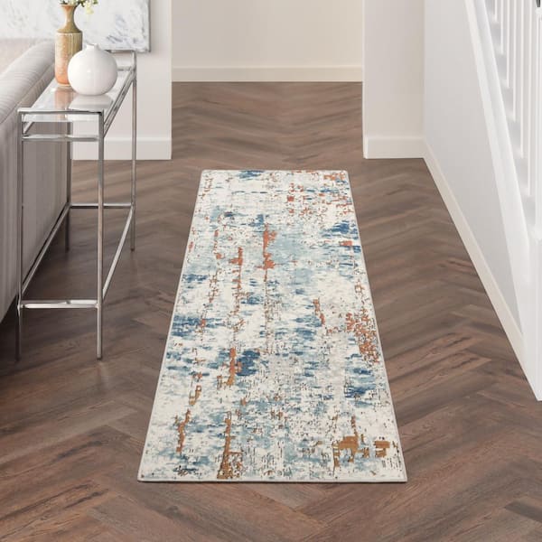 Concerto Beige Blue Rust 2 ft. x 8 ft. Abstract Contemporary Runner Area Rug