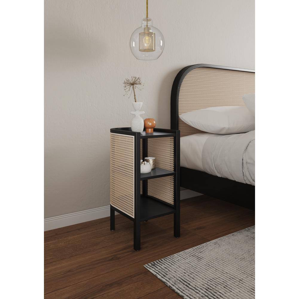 Tahitian Resort-Inspired Black and Natural Cane Ash Wood End Table