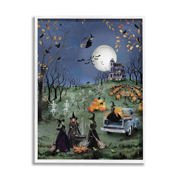 Stupell Industries Autumnal Witches Scene by Heatherlee Chan 1 Piece Framed Graphic Print Nature Poster Art Print 14 in. x 11 in.