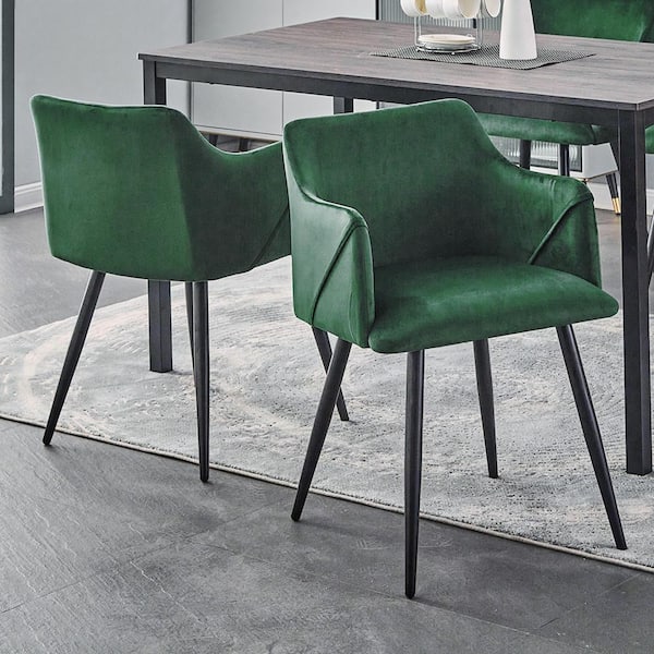 Homy Casa Aldridge Green Velvet Upholstered Arm Dining Chairs (Set of 2)