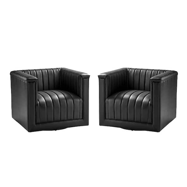 JAYDEN CREATION Rosa Black Modern Upholstered Swivel Chair Set of 2