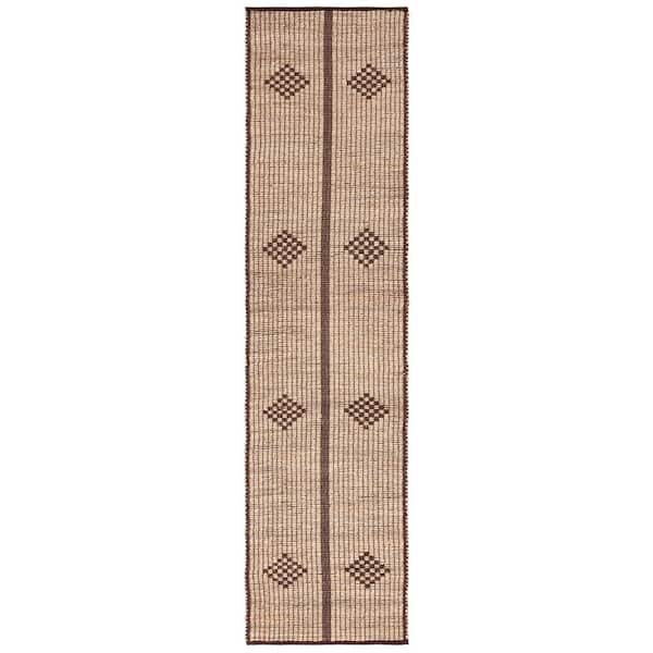 SAFAVIEH Natural Fiber Beige/Brown 2 ft. x 9 ft. Diamond Striped Runner Rug