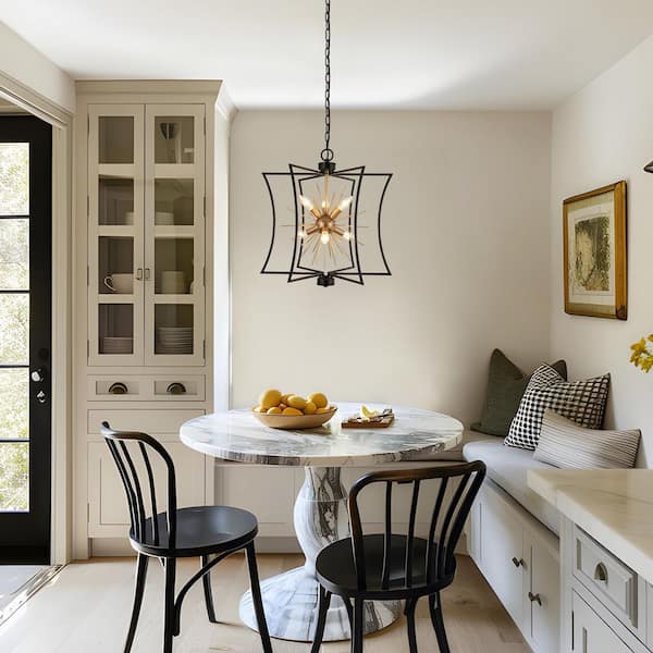 20.5 in. 6-Light Black Kitchen Island Pendant Light, Modern Dining Room Cage Chandelier, Dark Gold Sputnik Chandelier