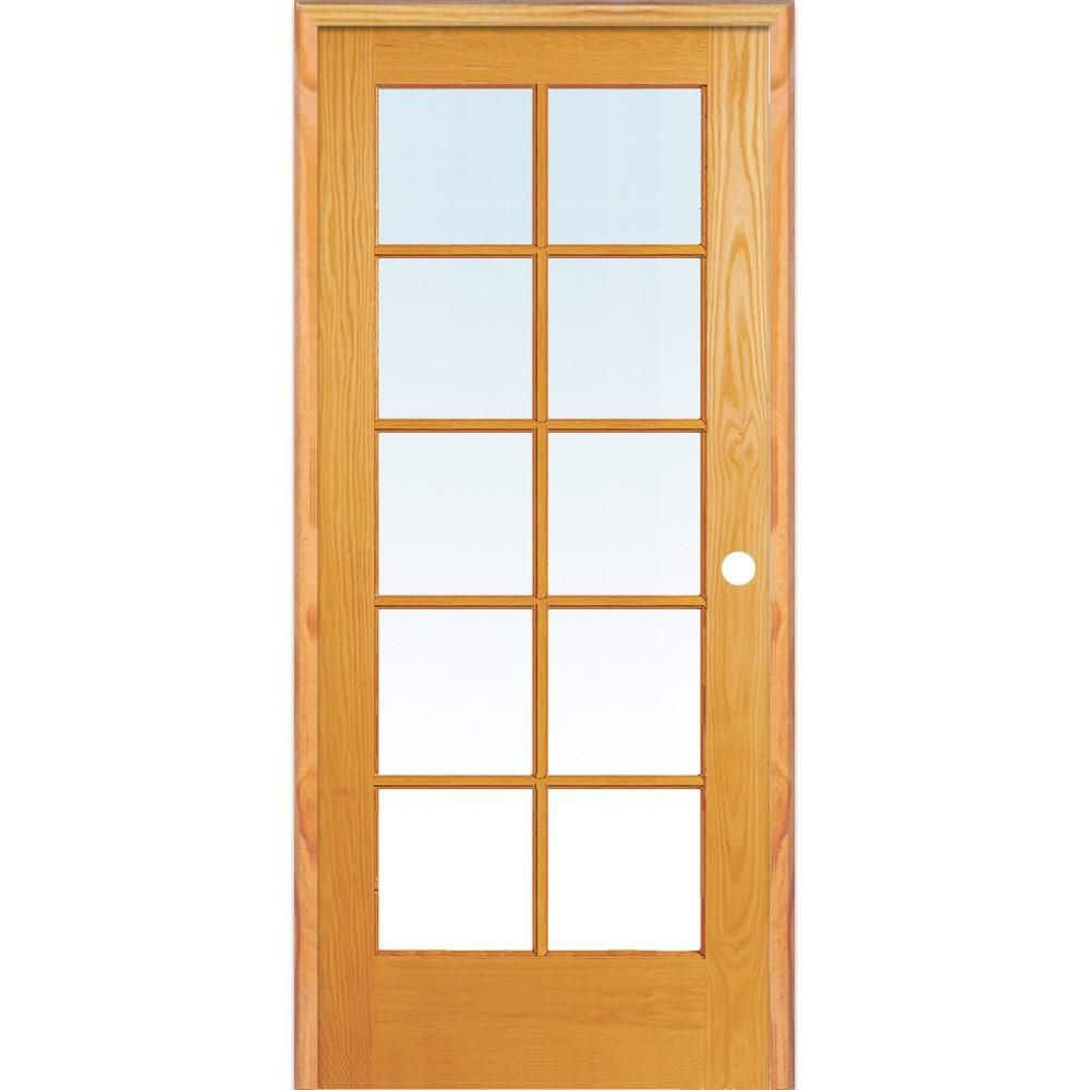 36 in. x 80 in. Left Handed Unfinished Pine Wood Clear Glass 10 Lite True Divided Single Prehung Interior Door price history on PriceWatchPro