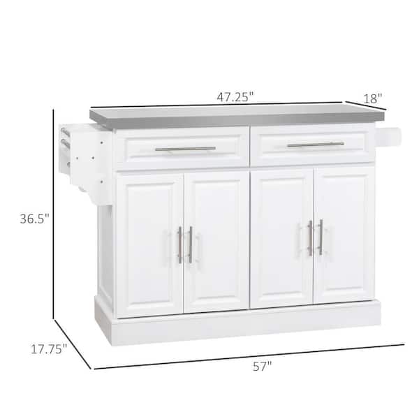 FAMYYT White Stainless-Steel Top 57 in. Kitchen Island with