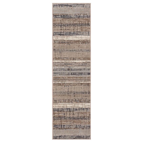 Mohawk Home Payette Brown 2 ft. 1 in. x 7 ft. 6 in. Transitional Striped Linear Runner Rug