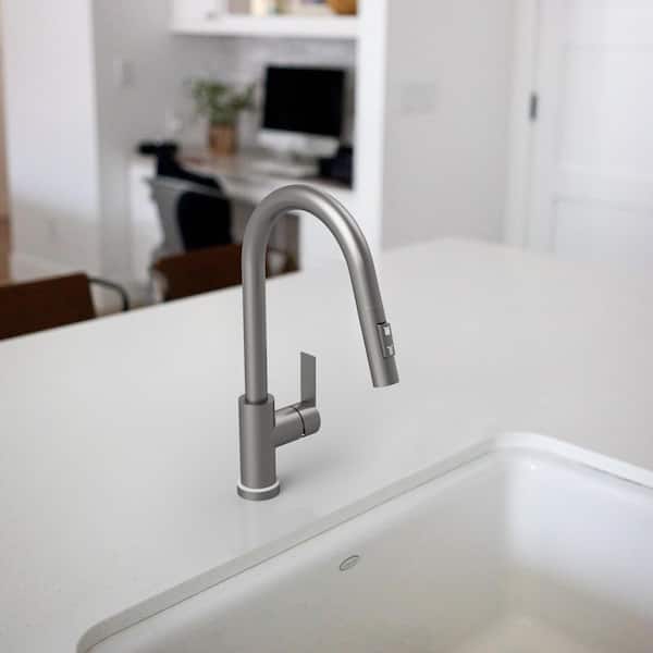Pull Down Sprayer Kitchen Faucet 1.8 GPM with LED Light, 15.9" Height, 360° Swivel Spout Faucet in Brushed Nickel