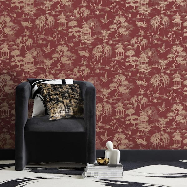 Nikolai Ruby Red Chinoiserie Wallpaper Sample