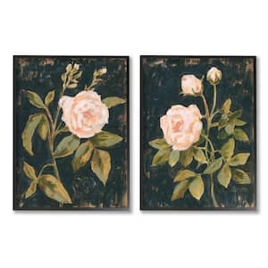 Enchanted Vintage Pink Rose Distressed Black By Victoria Borges 2-Piece Framed Print Nature Art 16 in. x 20 in.