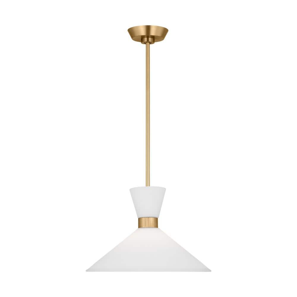 Satin Brass Pendant with Etched White Glass Shade