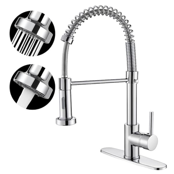 Heemli Single Handle Pull Down Sprayer Coil Spring High Arc Kitchen Faucet With Deckplate Sink 1129