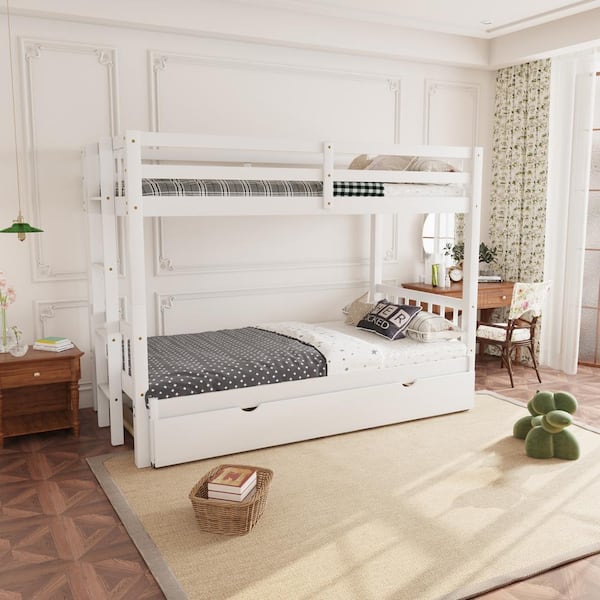 Z-joyee White Twin over Pull-out Bunk Bed with Trundle LY301AAK