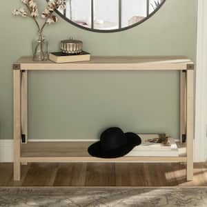 Industrial 46 in. White Oak Standard Rectangle Wood Console Table with Storage