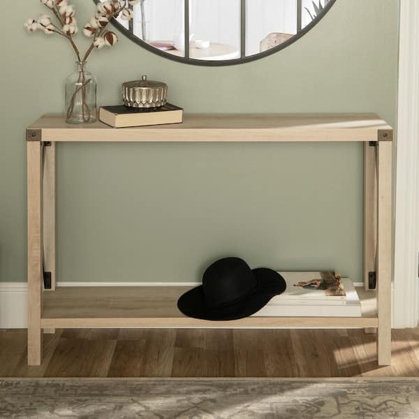 Walker Edison Furniture Company Industrial 46 in. White Oak Standard Rectangle Wood Console Table with Storage