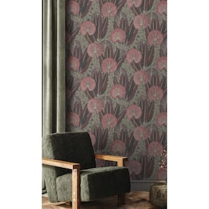 Pink Tropical Leaf Metallic Print Non-Woven Paper Non-Pasted Textured Wallpaper 57 sq. ft.