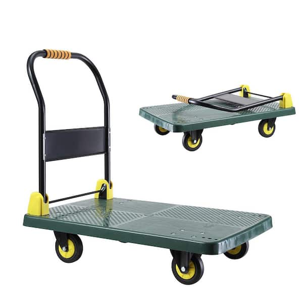 Green 880 lb. Capacity D-Handle Foldable Push Hand Truck with 360-Degree Swivel Wheels for Loading and Storage