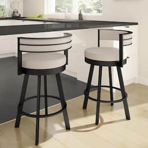 Browser 30 in. Cream Faux Leather Black Metal Swivel Bar Stool