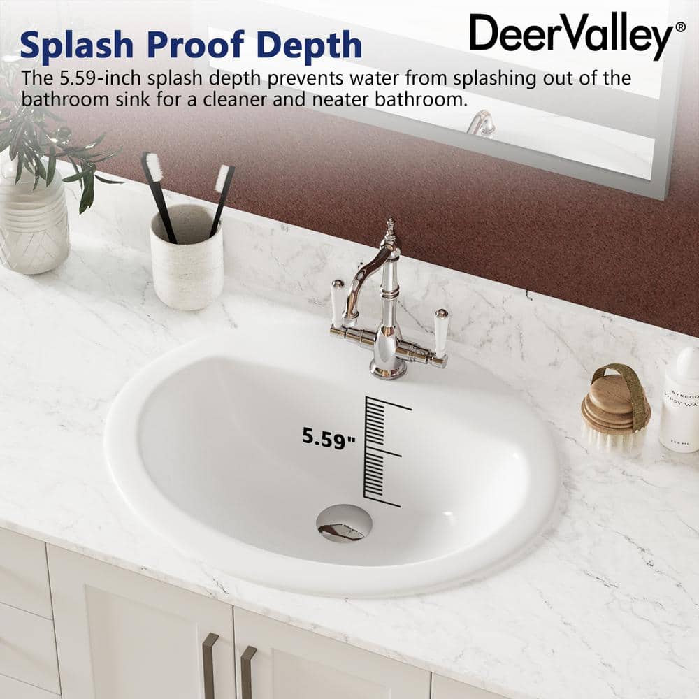 20'' x 17'' White Ceramic Oval Drop-In Bathroom Sink