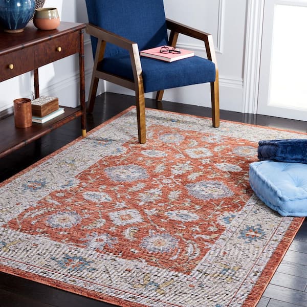 Sierra 8 ft. x 10 ft. Ivory/Rust Distressed Ornate Border Area Rug