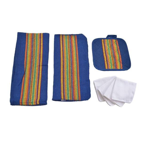 Home Basics Sierra Kitchen Towel Set in Navy (8-Piece)
