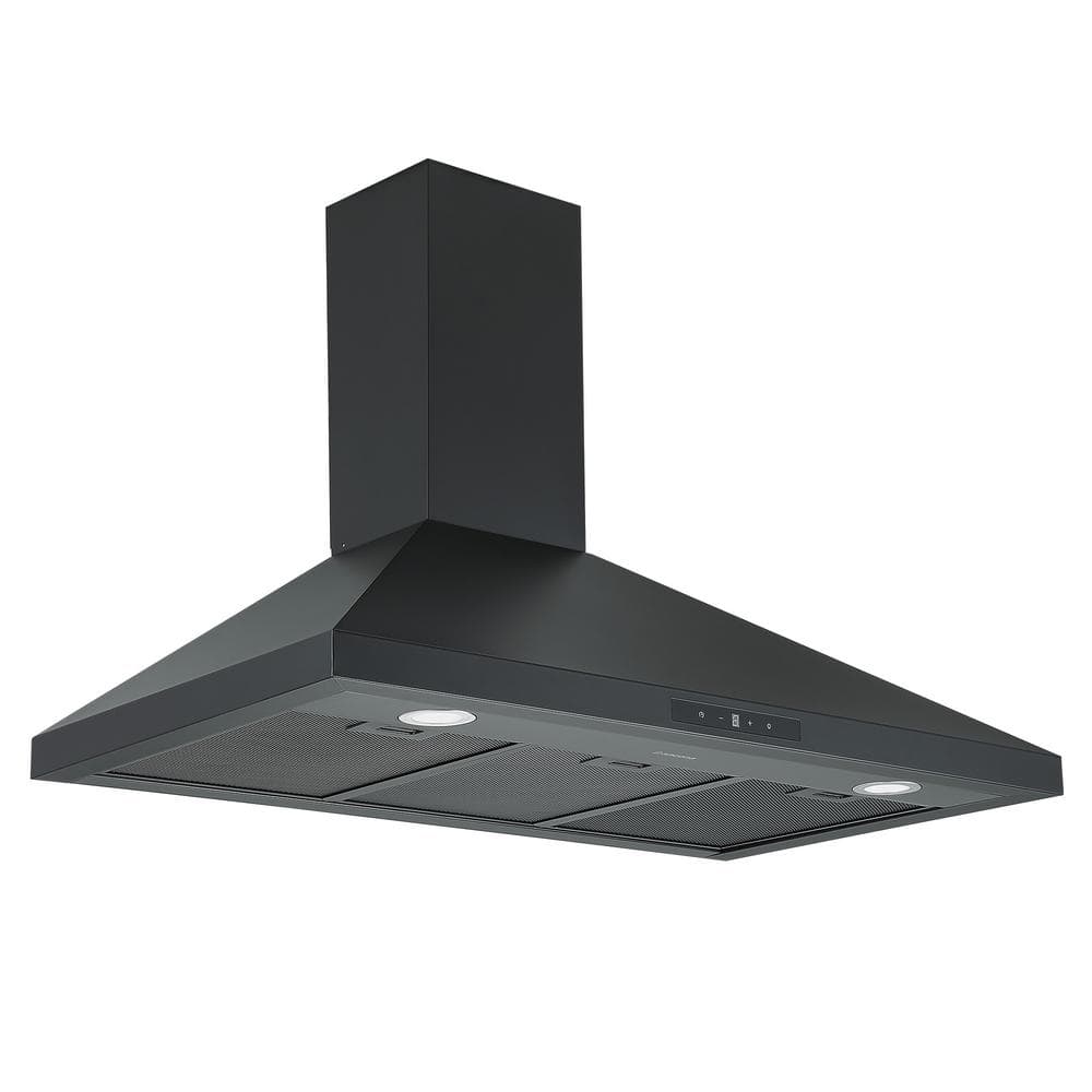 Ancona 36 in. 440 CFM Convertible Wall Mount Pyramid Range Hood with LED Lights in Matte Black