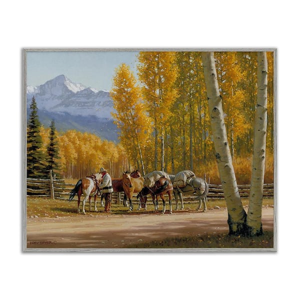 Stupell Industries Horses with Fall Foliage by Jimmy Dyer 1-Piece Framed Graphic Print Nature Poster Art Print 20 in. x 16 in.