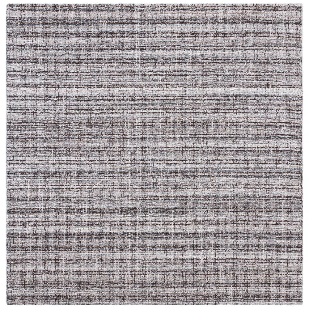 Gray and Brown Abstract Wool 6' x 6' Square Area Rug
