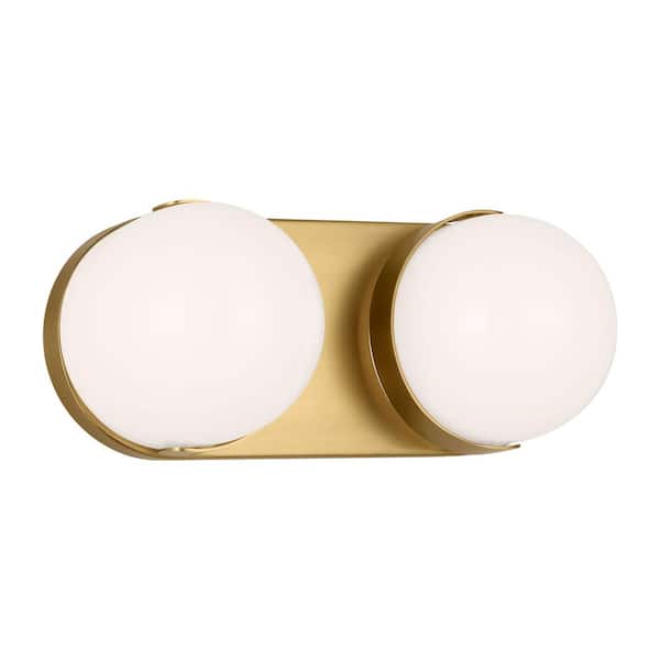 Generation Lighting Syrie Medium 11.875 in. 2-Light Burnished Brass Integrated LED Bathroom Vanity Light with Milk Glass Shades