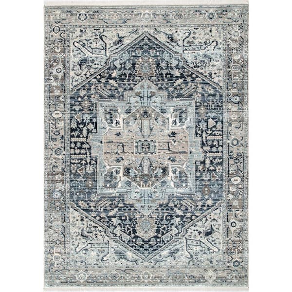 nuLOOM Ehtel Medallion Fringe Dark Blue 5 ft. x 8 ft. Area Rug