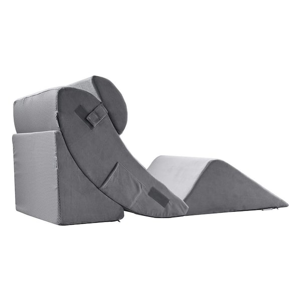 Wedge Pillow, Dark Grey, 47.83 in. x 23.82 in. 4-Piece Bed Wedge Set, Support Neck Shoulder, Post Surgery Throw Pillow