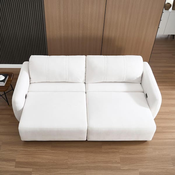 98.5" Modern Electric Slide Sleeper Couch Beige Sueded Faux Leather Twin XL Size Pull Out Sofa Bed Living Room Sectional