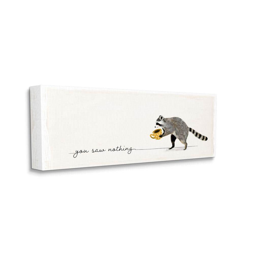 You Saw Nothing Phrase Animal Raccoon Coffee by Victoria Barnes Unframed Animal Canvas Wall Art Print 10 in. x 24 in -  Stupell Industries, ab-302_cn_10x24