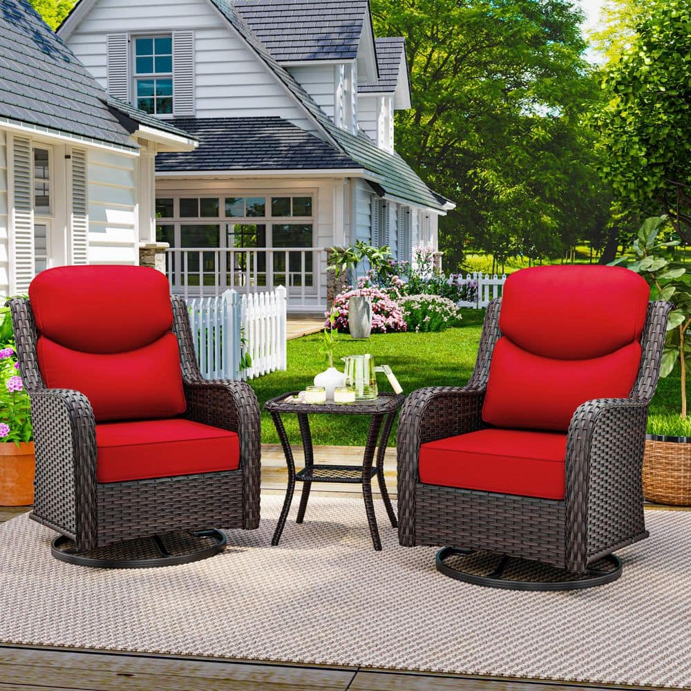 3-Piece Brown Wicker Outdoor Rocking Chair Set with Smiley-Design Upgraded Red Cushions and Side Table price history on PriceWatchPro