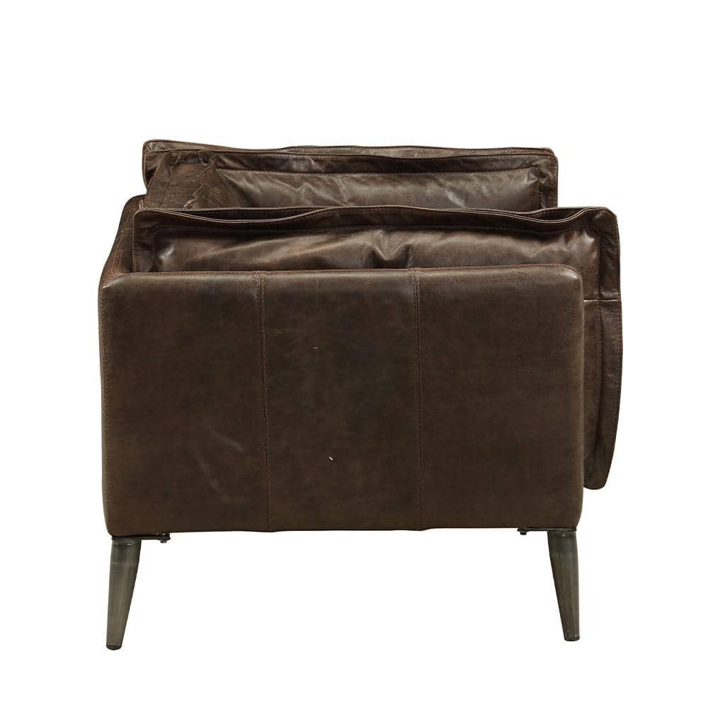 Distressed Brown Leather and Wood Accent Chair